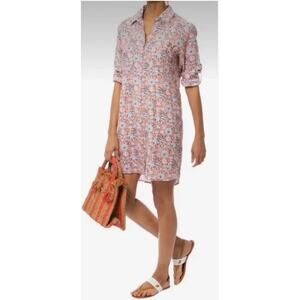 NWT Roller Rabbit Tishka Floral Linen Shirt Dress Coral Size Small